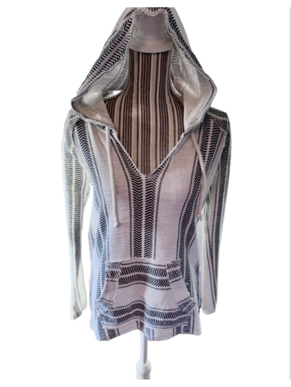 Baja cotton Beach hoodie by Ocean Drive. White with gray stripes size small